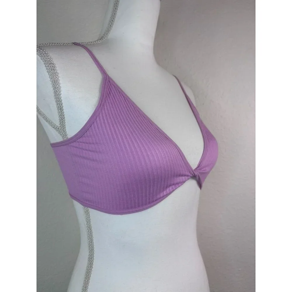 Anthropologie women's‎ small medium purple ribbed twist front bralette unlined